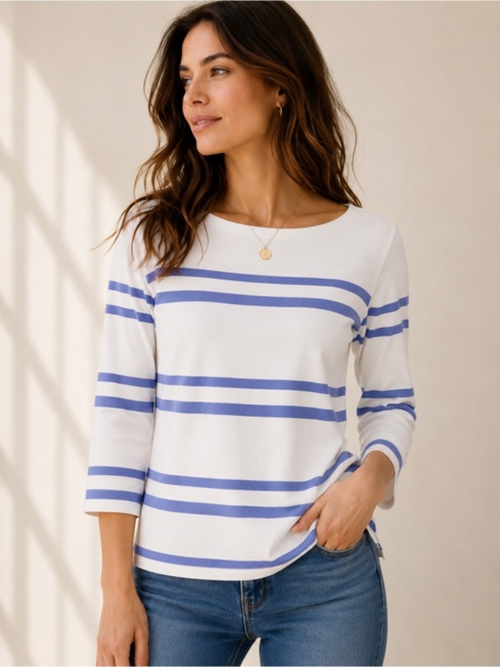 Tory Burch White Periwinkle Grosgrain Ribbon Detail Boatneck Top EUC S #2626